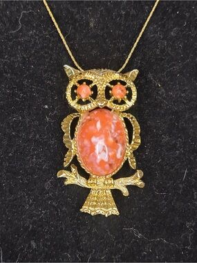 Vintage Gerry Owl Brooch Pendant Necklace (1968-73)
